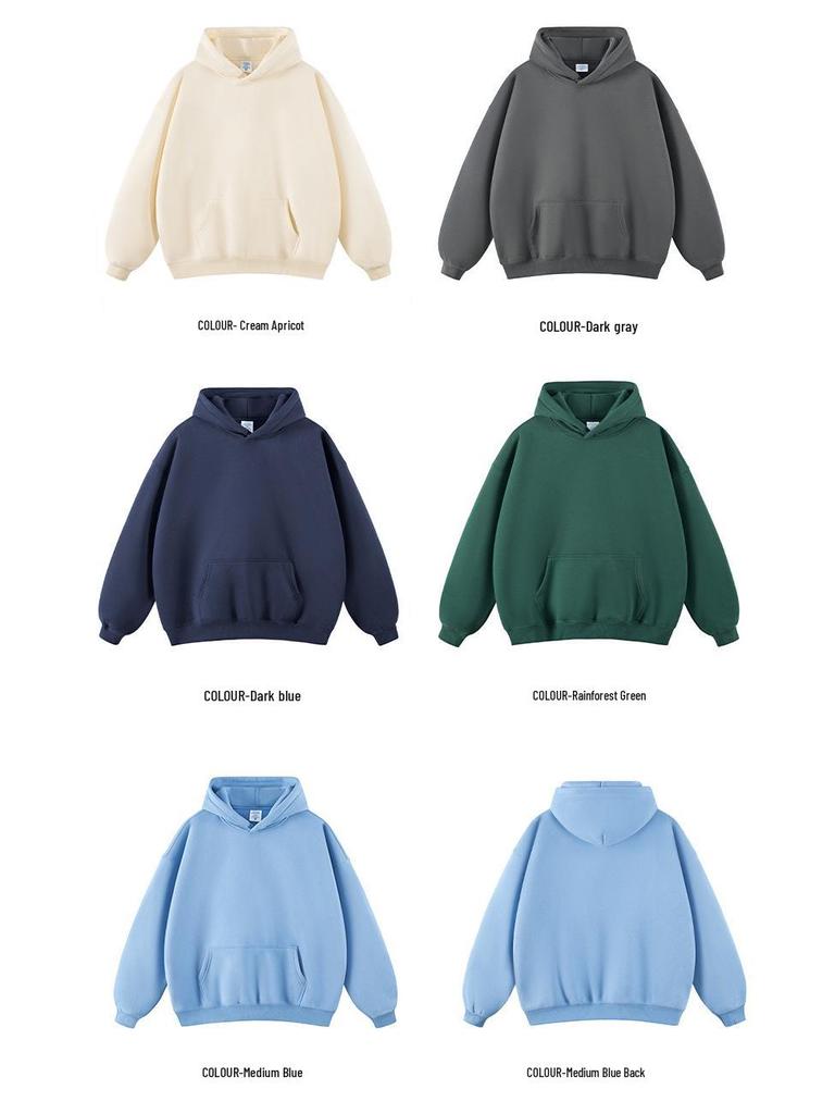 Men's Heavyweight American Trend Hoodie - Solid Color Casual plus Velvet