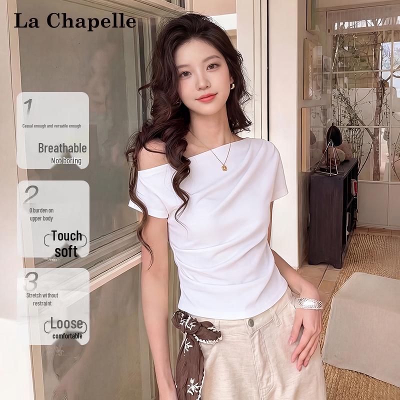 La Chapelle Women s Pleated Slim Fit Short-Sleeve T-Shirt S