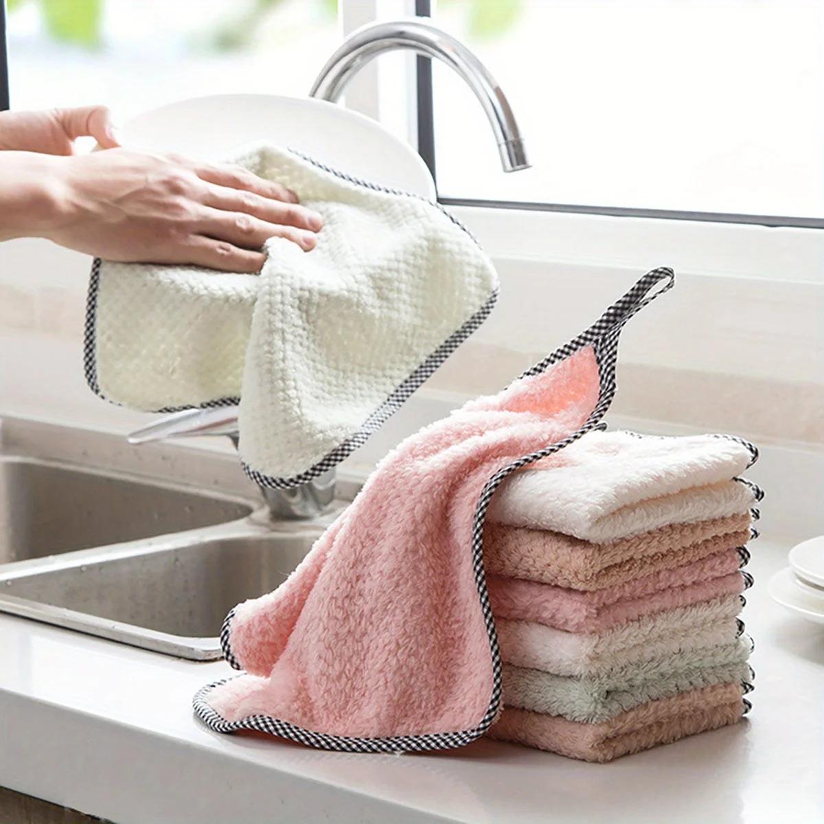 

5/10/20pcs Hanging Thickened Coral Fleece Dishcloth Soft Absorbent Towel Suitable for Kitchen, Car, Window Cleaning Towel 5Pcs