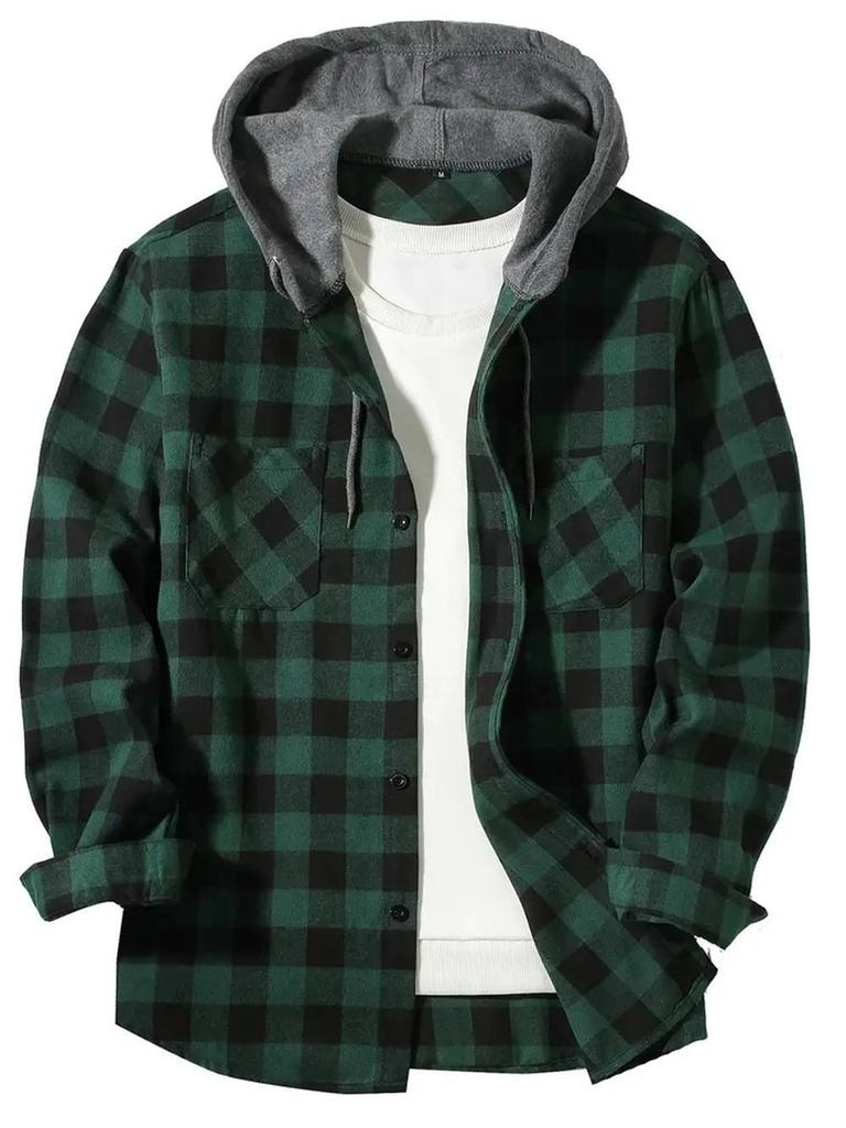 Camicia con Cappuccio a Quadri Rossi e Neri Trendy da Uomo - Capo Esterno Casual a Vestibilità Larga per Primavera & Autunno 2026