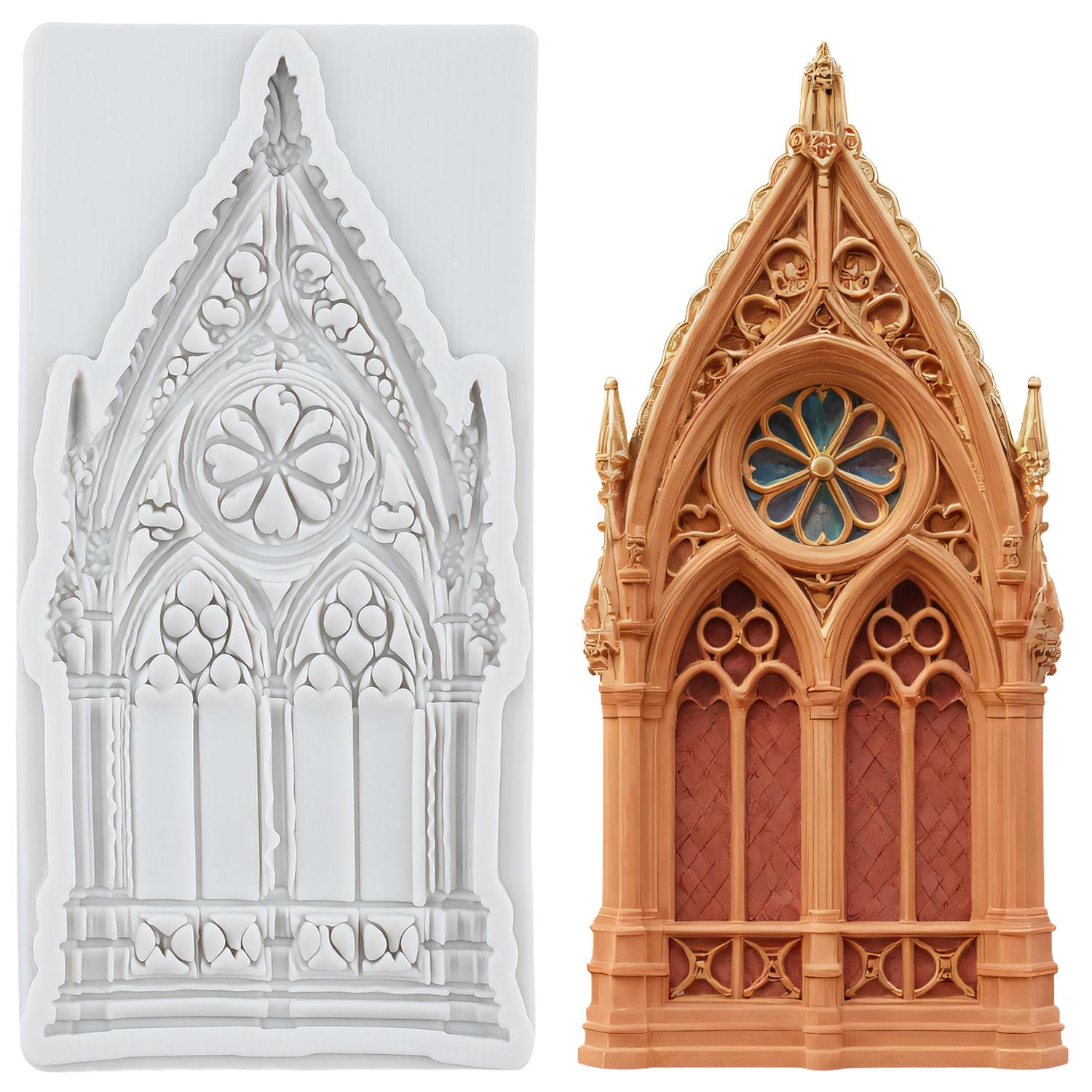 

Ретро Готическое Окно Силиконовые Формы Замок Дверь Форма для Помадки Инструменты для Украшения Торта Топпер для Капкейка Конфеты Смола Глина Шоколад Мастика Форма серый