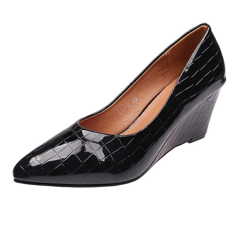 Women Slope Heel Single Shoes Pointed Toe Shallow Mouth High Heeled Work Shoes Silver Comfort Dress