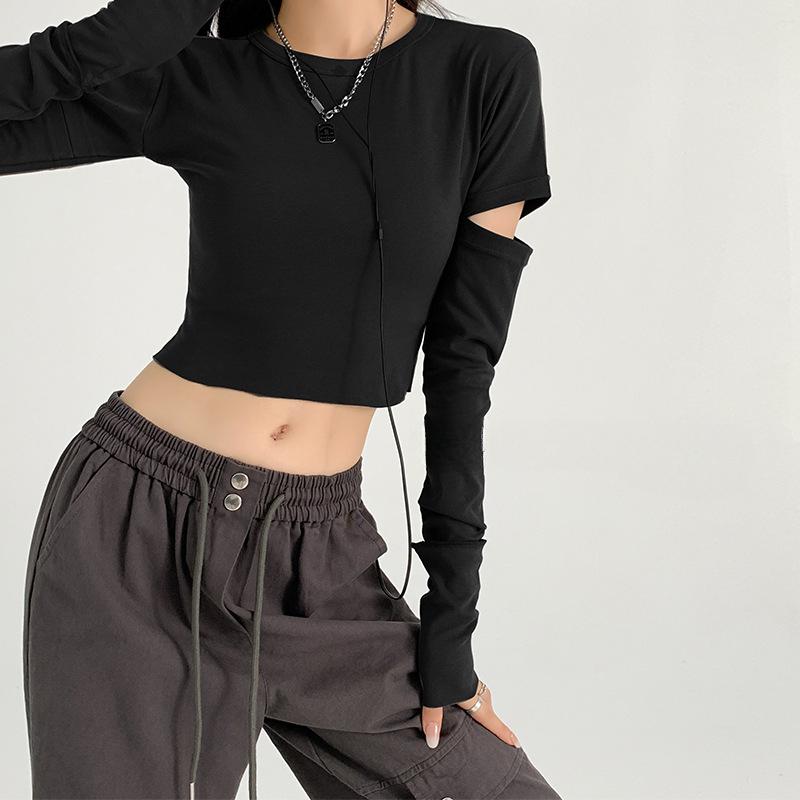 

Женская футболка из чистого хлопка с длинным рукавом, новая весенне-осенняя приталенная базовая рубашка для ношения сверху, короткий приталенный топ M