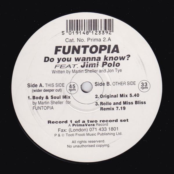 

12inch Record FUNTOPIA JIMI POLO Do You Wanna Know PRIMA2 PrimaVera 1994 UK Dance Electronica Used
