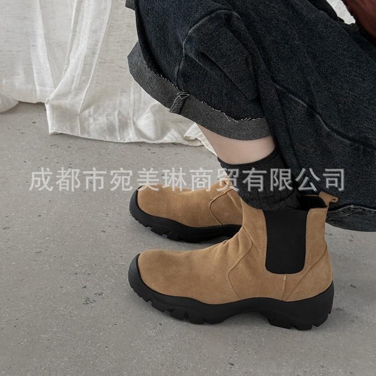 Frosted leather outdoor non-slip short boots for women 2025 autumn and winter one-pedal round head leisure sports thick bottom comfortable versatil