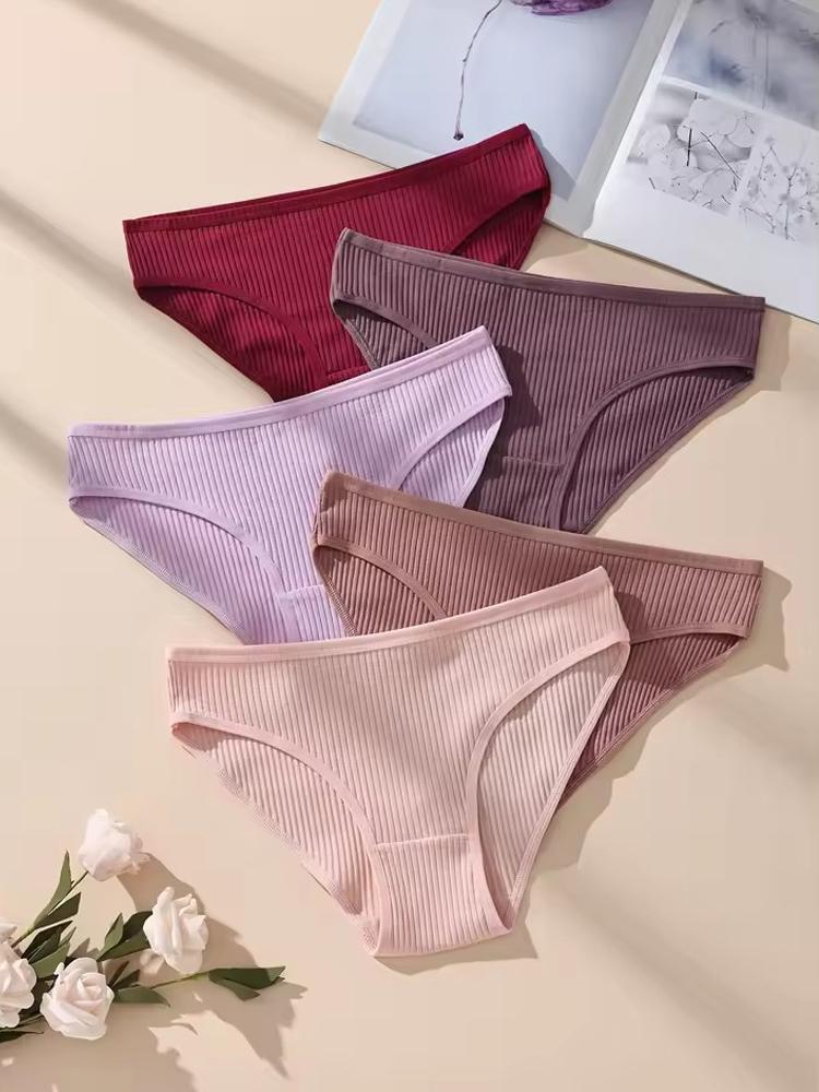 5 stk/sett Dameundertruser Stripete truser Dameundertøy Lav midje Bomullsunderbukser Sexy dameunderbukser Mykt dameundertøy S-XXL