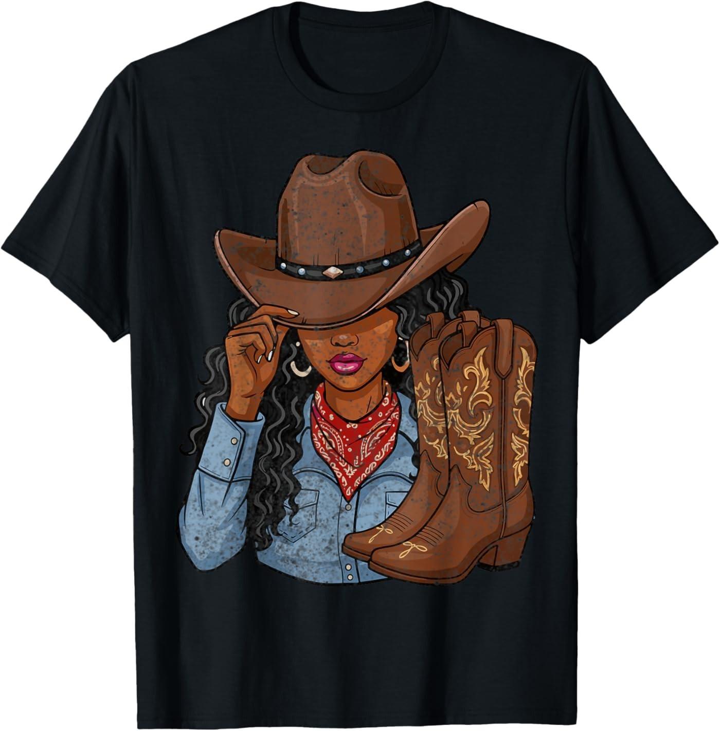 Cowgirl Western Boots Afro Western Rodeo Melanin T-Shirt M