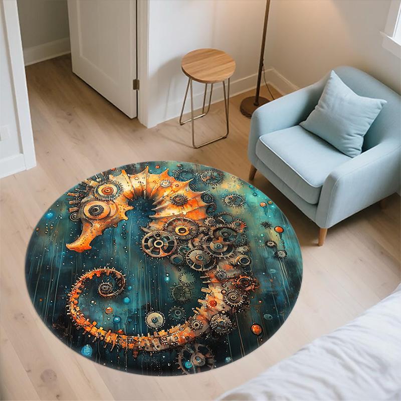 Seahorse,Round Area Rug,Carpet Rug for Living Room Bedroom Sofa Playroom Decor,Non-slip Floor Mat
