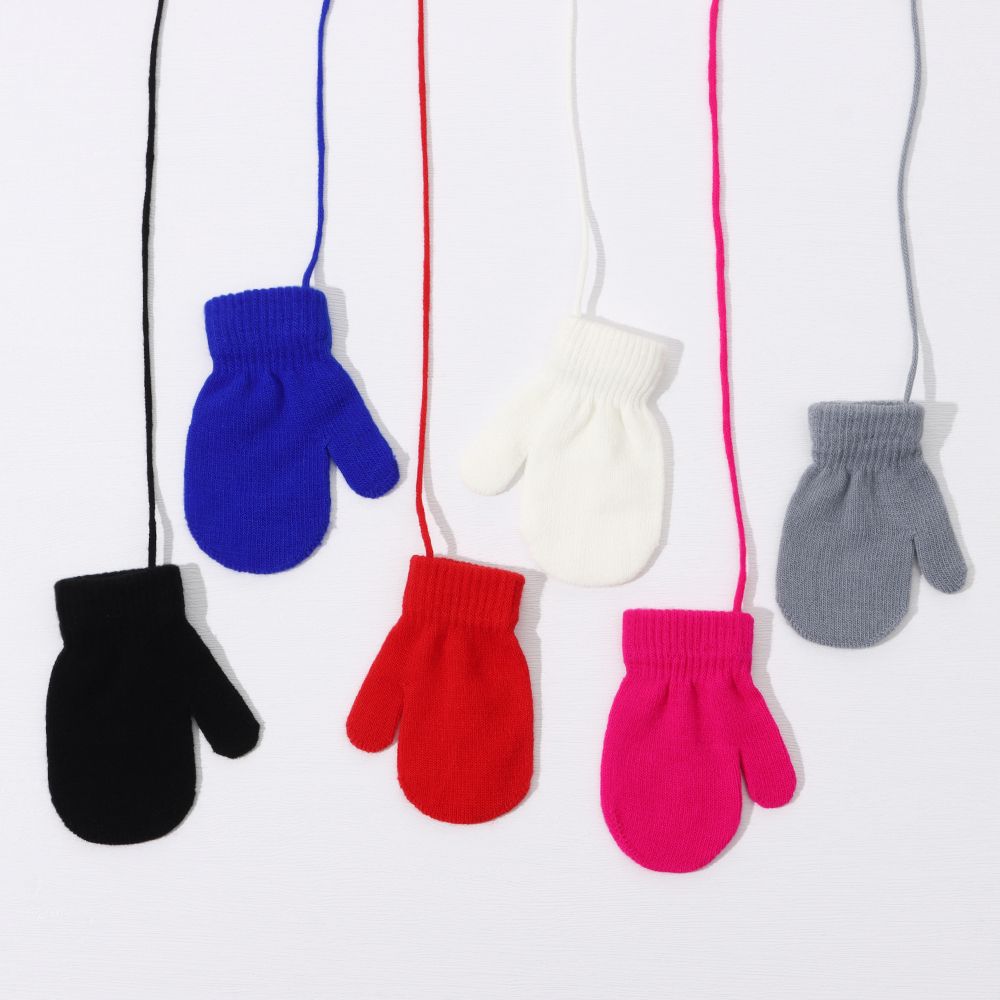 Winter Anti-lost Baby Boys Girls Knitted Mittens Kids Gloves Thick Warm Sports Gloves