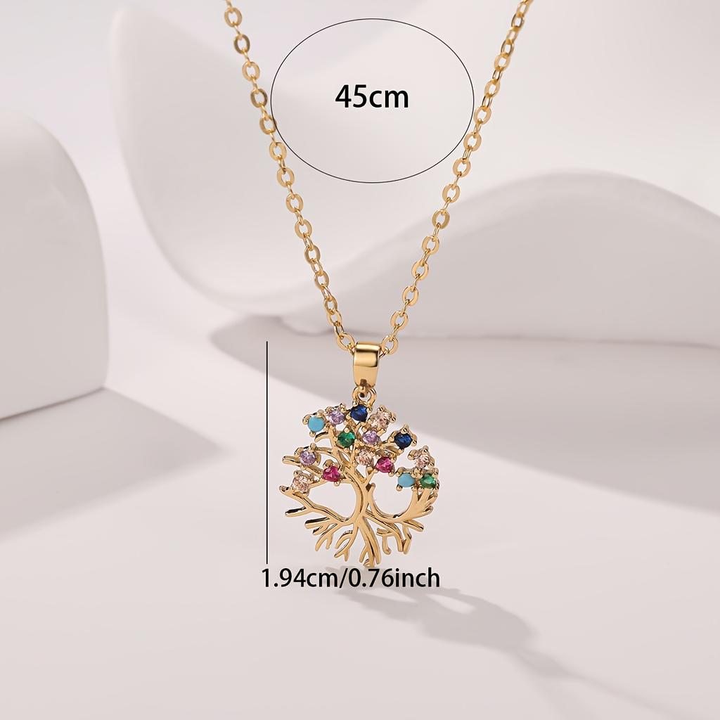 1New high-quality copper necklace-European and American Style,Tree of Life Necklace Inlaid with colored zirconia,Wishing Tree Pendant Elegant and