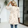 Damen Lässiger V-Ausschnitt 3/4 Ärmel Pullover Tunika Oberteil Blumenmuster Mittellange Bluse Leichte Bequeme Passform