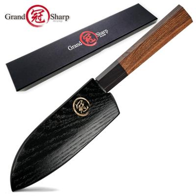 5'' Santoku Knife Handmade Kitchen Knives Japanese 3 Layers AUS10 High Carbon Steel Chef's Cooking Tools Gyuto Knife with Knife Protector GRANDSHARP
