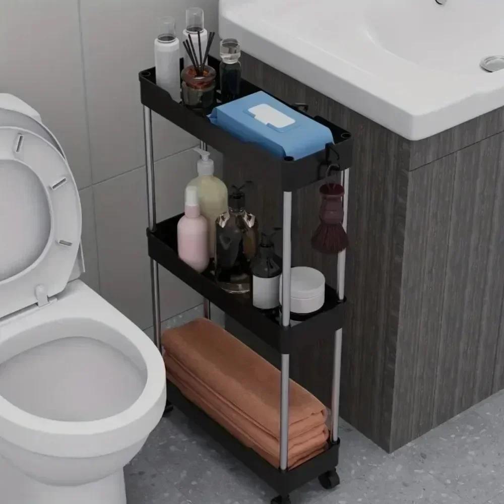 Bathroom Storage Rack with Wheels 3/4 Layer Rolling Utility Cart Bathroom Storage Organizer Multi-purpose Utility Cart Banheiro