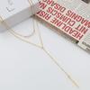 Wind Fashion Simple Double Fringed Pearl Necklace Women'S 18K Gold Titanium Steel Collarbone Chain Exquisite