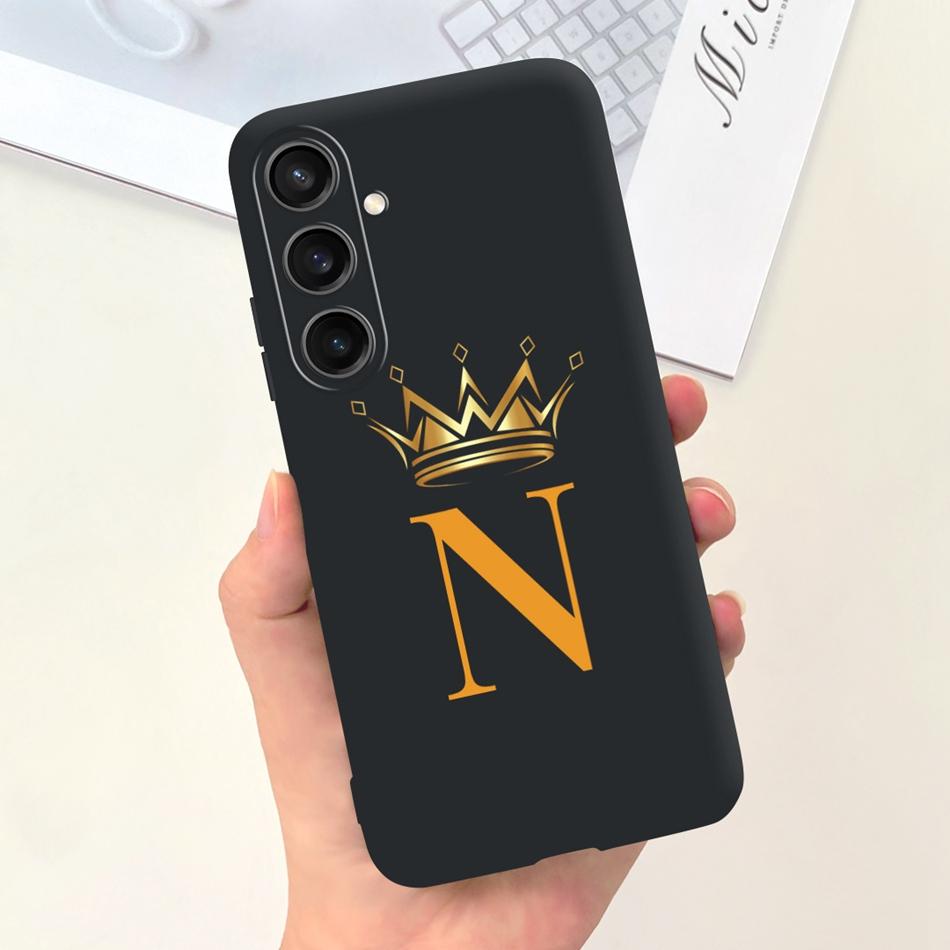 For Samsung Galaxy A15 Fashion Crown Sakura Initial Letter Case For Samsung A15 SM-A155F A 15 4G Soft Silicon Phone Bakck Cover