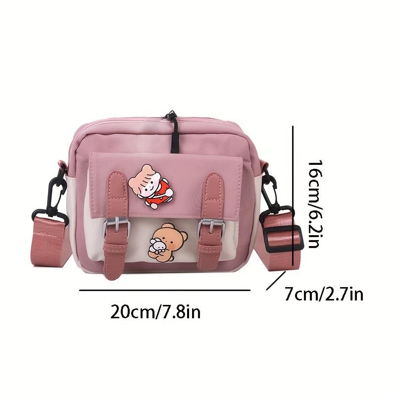 Girl's Fashion Nylon Shoulder Bag with Badge, Harajuku Shoulder Bag, Casual Square Cute Messenger Bag For Women Travel Going Out