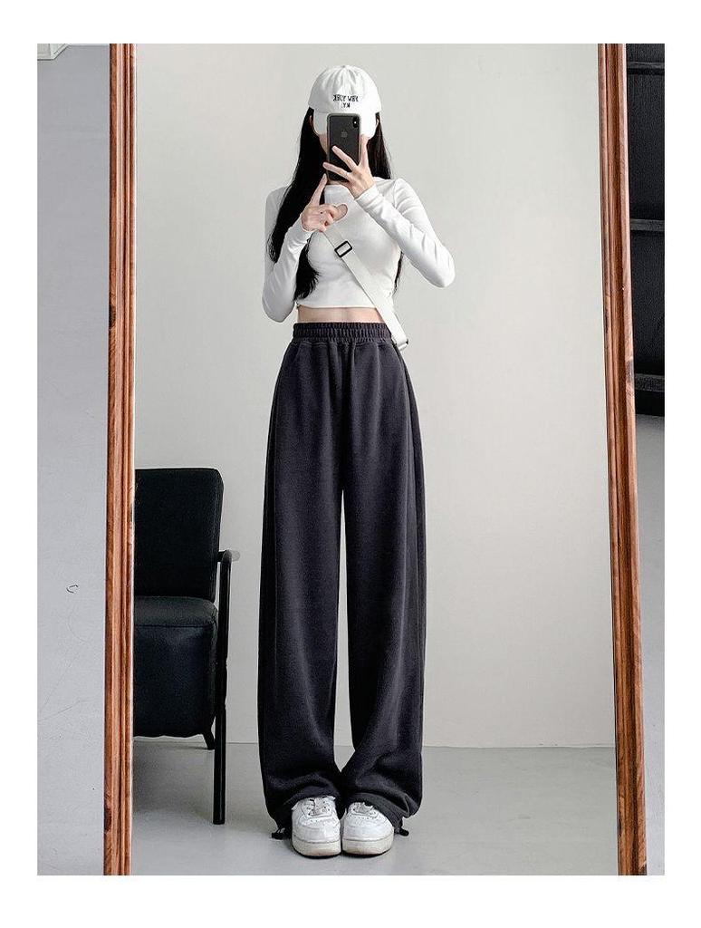 2024 Women's Petite White-Grey Wide Leg Sweatpants: Autumn Loose-Fit Casual Joggers