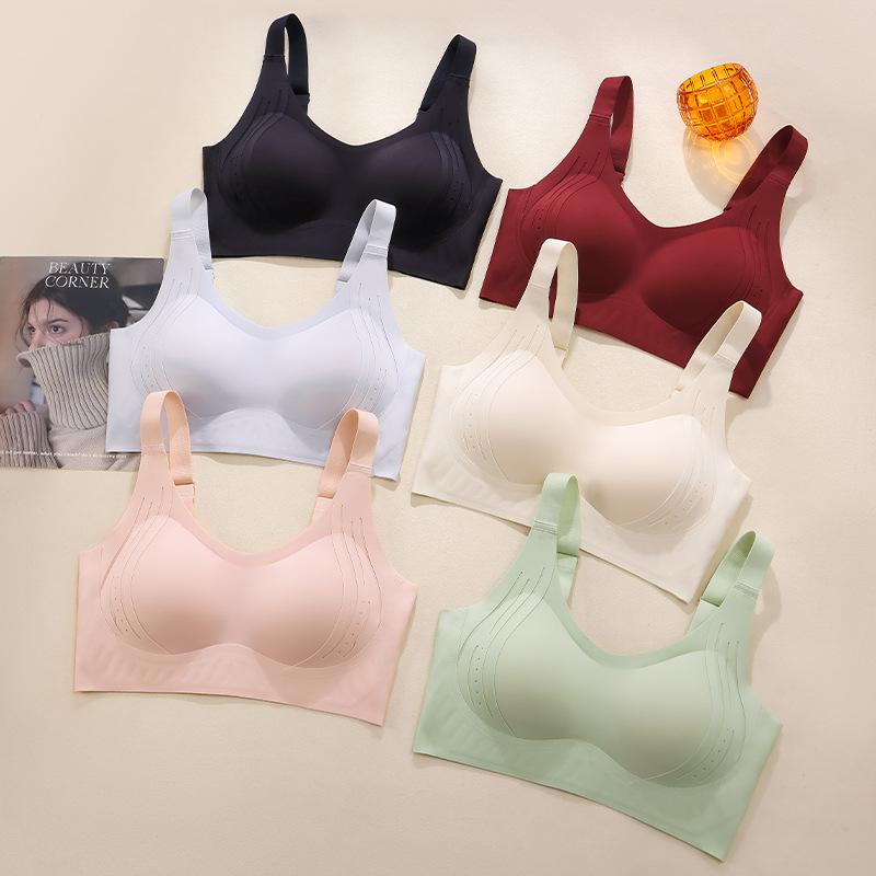 Traceless comfortable underwear women's big breasts show small gathering and upper support anti-sagging skin-friendly no steel ring elastic fixed bra