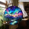 1pc 2D Flat Landscape Stained Glass Suncatcher, 6.3/7.87 Inch Starry Night Mountain Stained Glass Suncatcher, Home Decor, Garden Windocw Decor