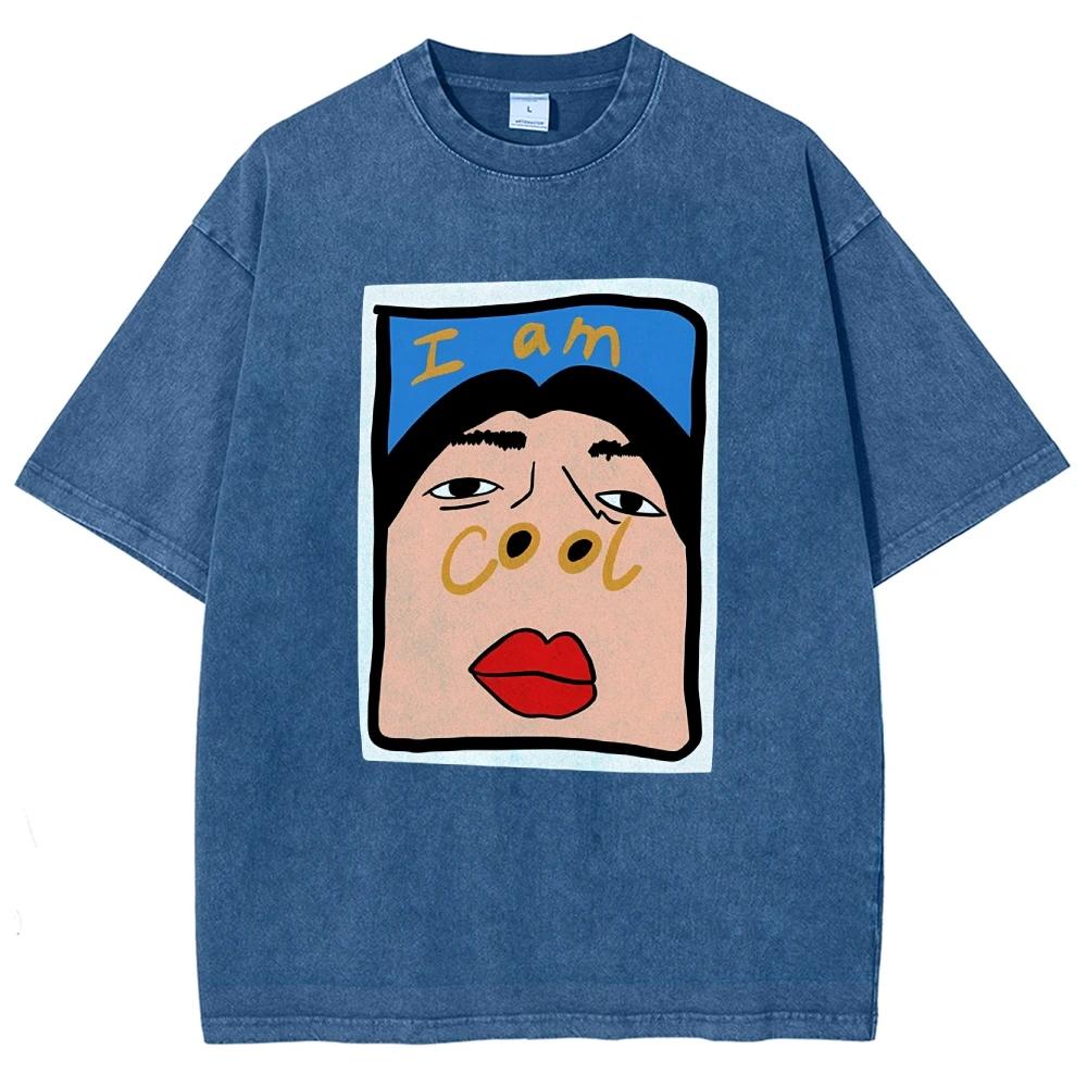 I AM COOL T Shirts Unisex Washed Tees Men Women Short Sleeve T-shirts Cotton T-shirt Streetwear Graphic T Shirts