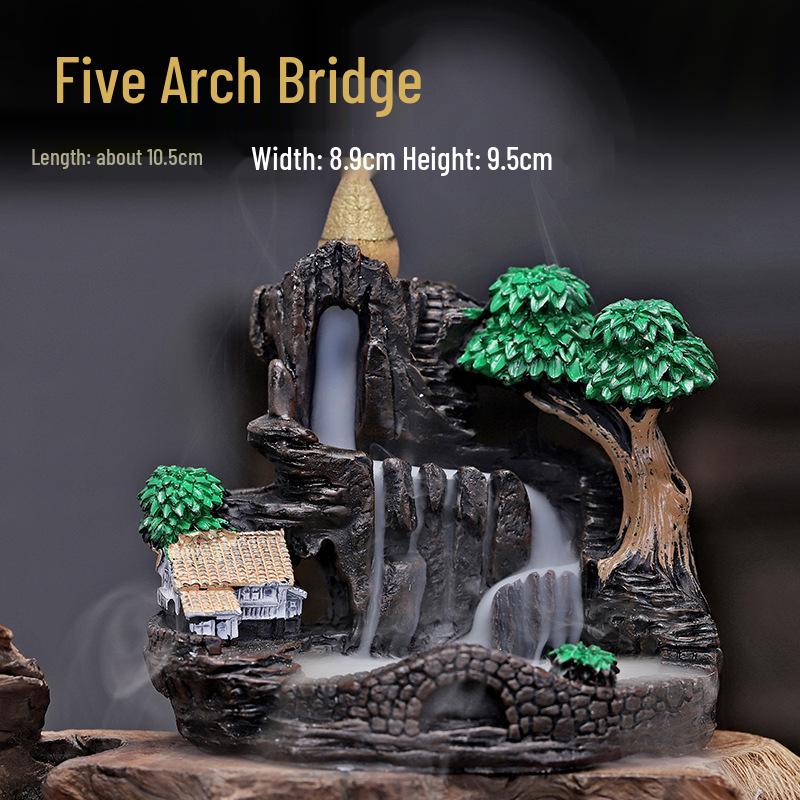 Creative Resin Backflow Incense Burner with Flowing Cloud Smoke Effect and Incense Cones - Entrance Ornament