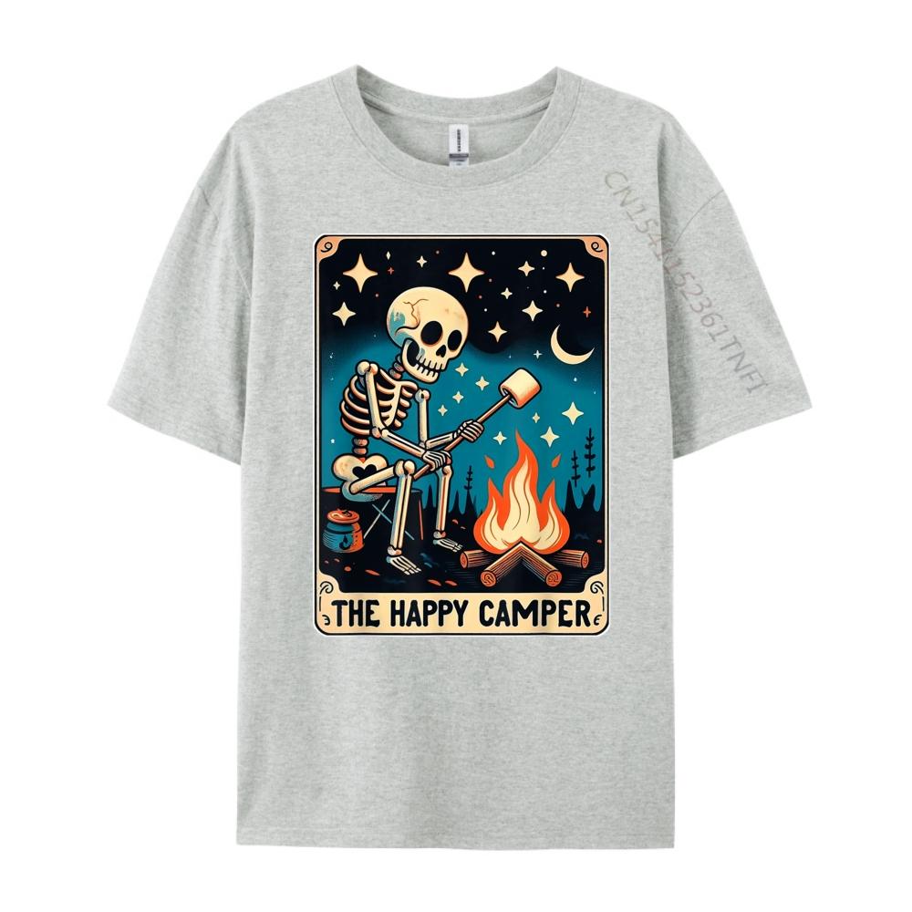 Happy Camper Tarot Card Skeleton Camper Funny Camping Fall Clothes Aesthetic Mens TShirts Cinco de Mayo