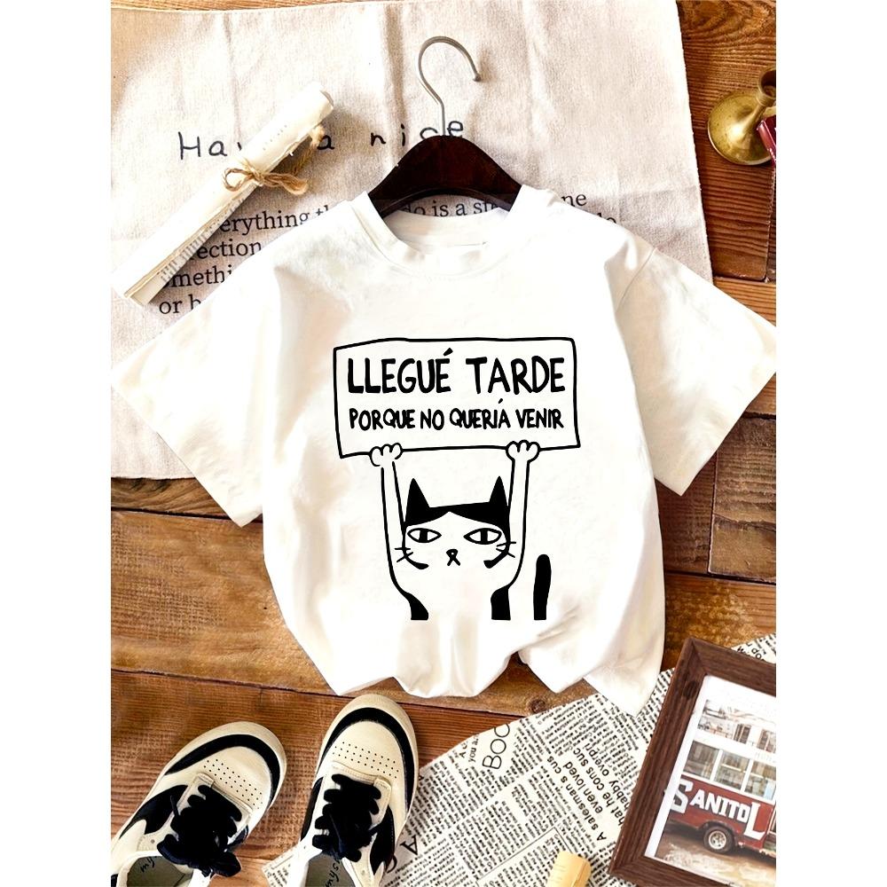 

Womens Cute Cat Letter Print TShirt Llegue Tarde Porque No Queria Venir Casual Short Sleeve Round Neck Top for Cat Tshirt 4XL