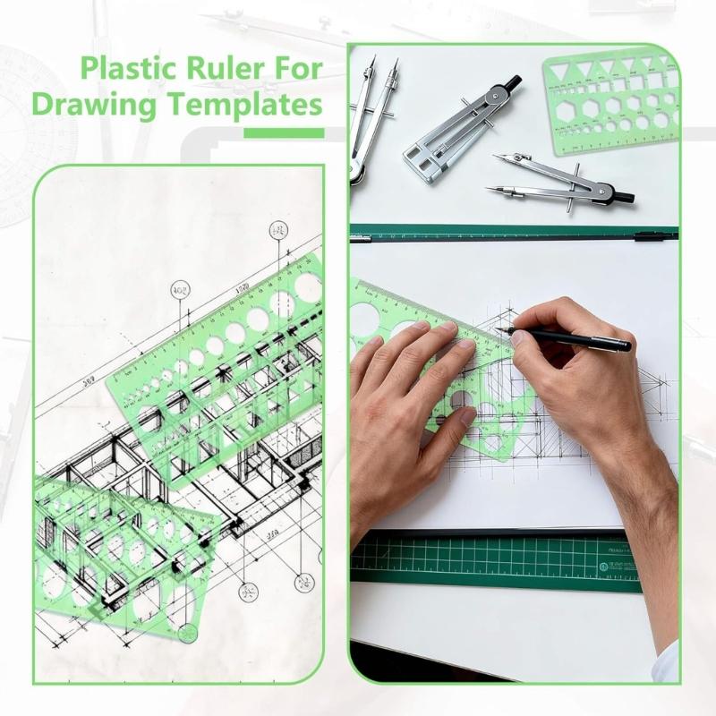 4Pcs Geometric Drawing Templates Ruler Light Weight Portable Circlular Oval Templates for Engineering Drawing Sketching