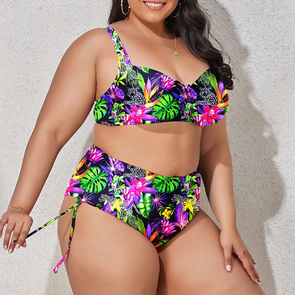 2025 New Summer Swimsuit Women'S Plus Size Biqunis Fashion Sexy Gather Chest European American Bikinis Swimwears Tankinis Set