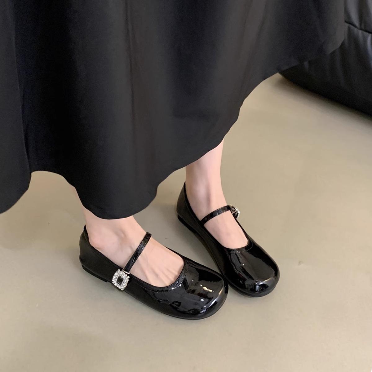 

2024 Летние новые женские туфли Мэри Джейн, мягкие повседневные модные балетки на плоской подошве, классические туфли с круглым носком и неглубокой подошвой, красные 35 чёрный