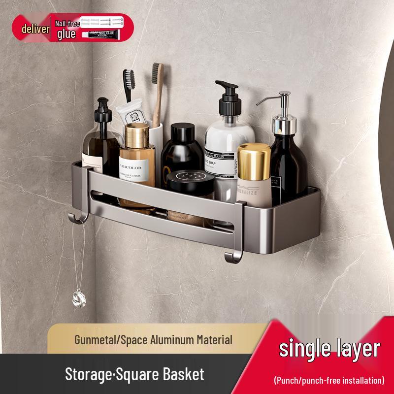 Gunmetal No-Drill Triangular Bathroom Shelf - Space Aluminum Corner Storage Basket