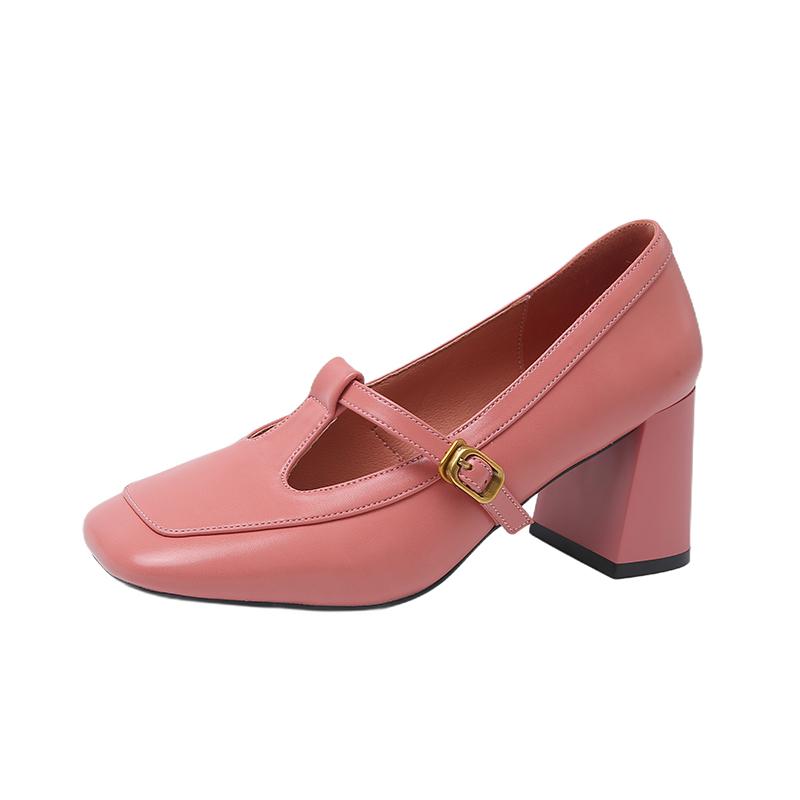 Fashion 2025 Shoes Female Retro Women's Mary Jane High Heels Square Toe Buckle Strap Chunky Heel Pumps for Fashion Dress Office Zapatos