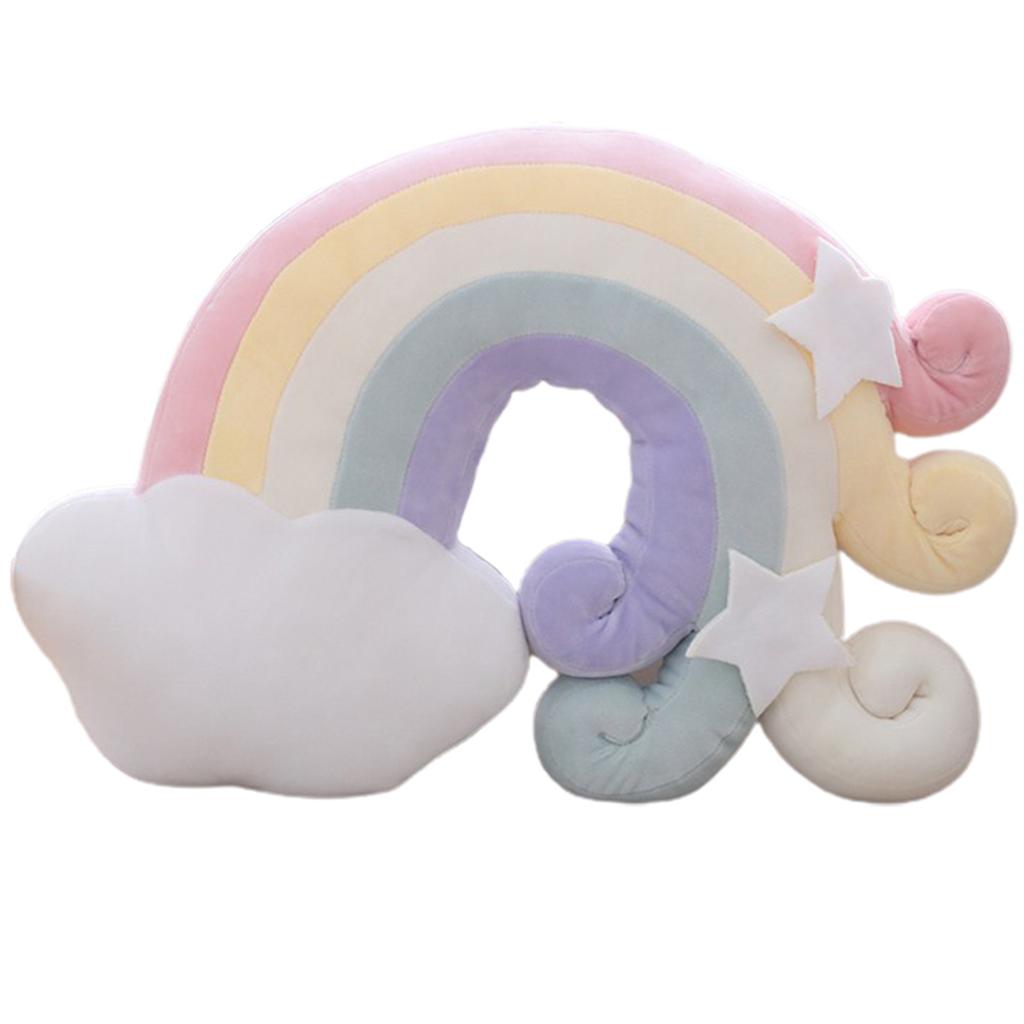Rainbow Color Cushion Plush Toy Elastic Stuffed Plushies Back Pillow Bedside Ornament Gift For Kids Girls