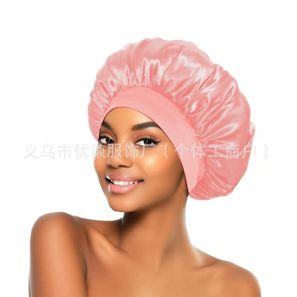 Wide-brimmed headscarf, beauty hat, hair care hat, female care satin nightcap.