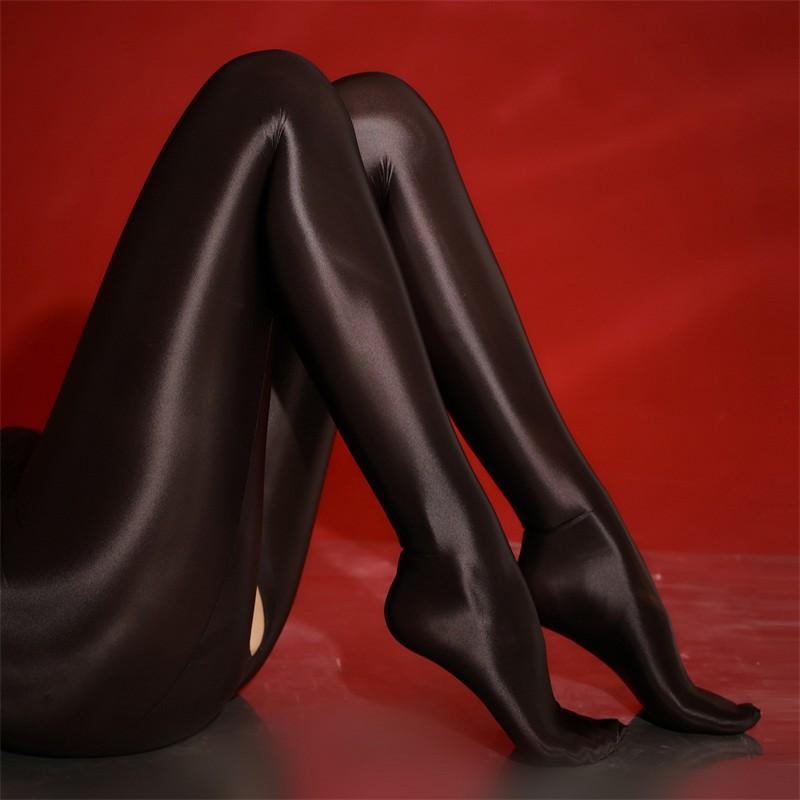 High Elastic Sexy Skinny Leggings Oil Shiny High Waist Satin Tights For Female Night Club Pole Dance Women Thigh High Stockings