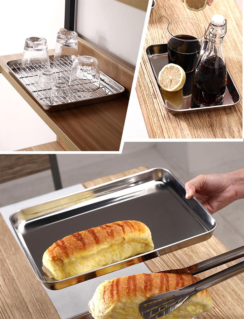 Stainless Steel Flat Bottom Baking Tray with Mesh Set Square Barbecue Plate with Cooling Rack Drip Pan Baking Plate