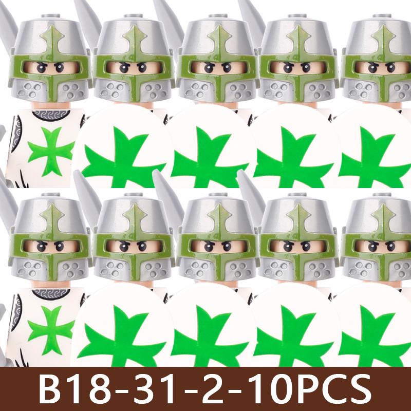 Medeltida Slottssoldat Figurer Byggklossar Militär Armé Riddare Romersk Krigare Infanteri Milis Orcher Tillbehör Klossar Leksaker