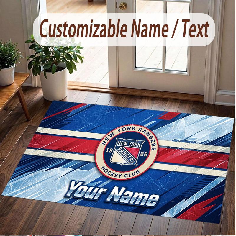 Custom Rug New York Rangers Pattern Print Name Text Soft Non‑Slip Floor Carpet for Home Indoor Decoration