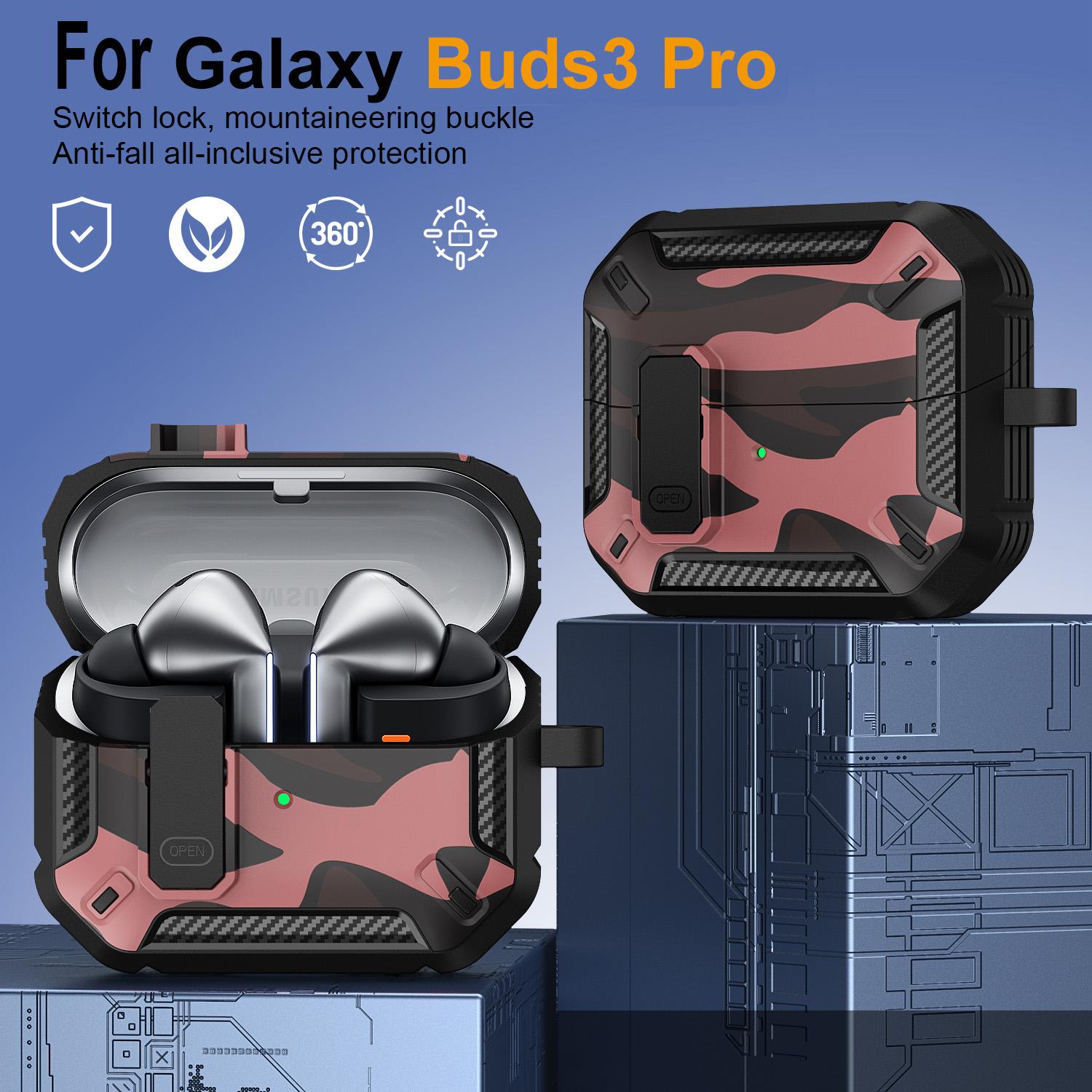 Housse Camouflage Élégante Pour Samsung Galaxy Buds 3 Pro Buds3 Pro Buzz 3 Pro Étui Avec Verrouillage Coque Robuste Armure Manchon Résistant aux Chocs For Galaxy Buds 3