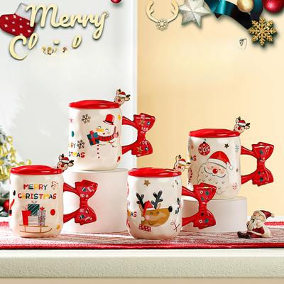 High Looking Christmas Couple Ceramic Cup Christmas Water Cup Souvenir Gift Bow Cartoon Mug