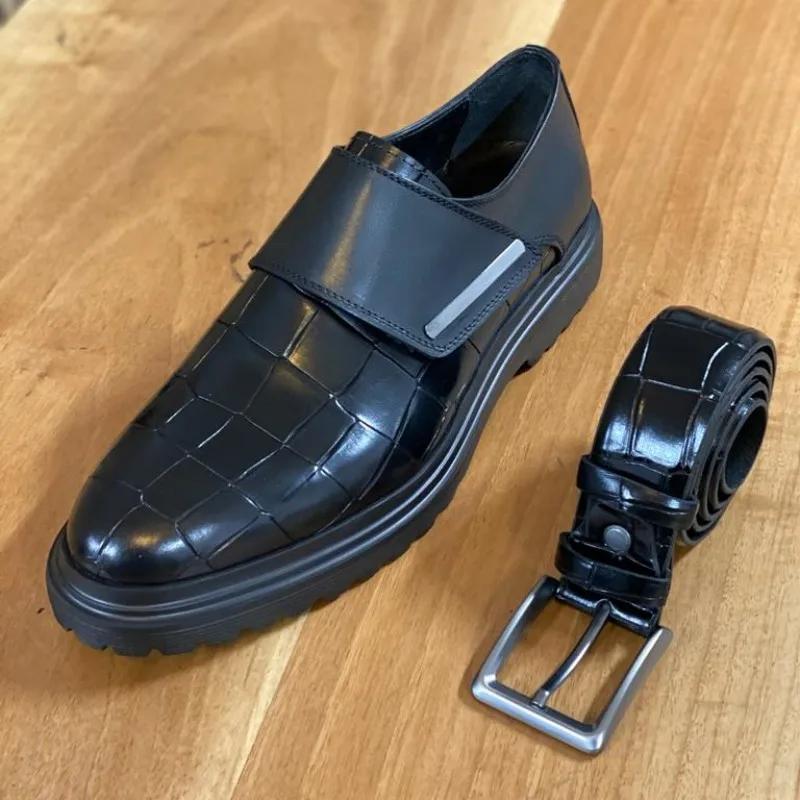 New Loafers Buckle Strap Round Toe Shoes for Men Wedding Black Pu Men Dress Shoes  Size 38-46