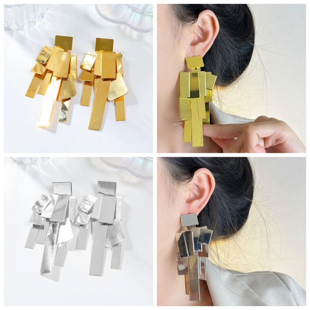 Elegant Exaggerated Ear Studs Zinc Zinc Alloy Square Tassels Eardrops Big Golden Dangle Earrings Girls