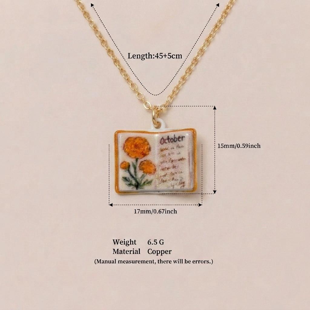 Retro Copper Heart Necklace For Ladies With Dainty Book Charm And Melodic Elements