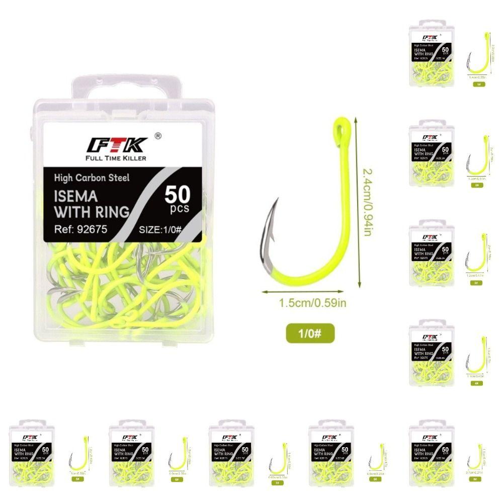 50pcs/box Anti-rust Barbed Fishing Hooks With Barb Fluorescence Hook  Sea Fishing Tackle