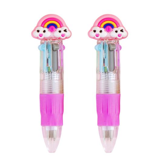 

2Pcs Retractable Ballpoint Pen 4-Color Cartoon Mini Oil-Based Pens for Students Smooth Writing Fun School Supplies Classroom Prize for Kids. A