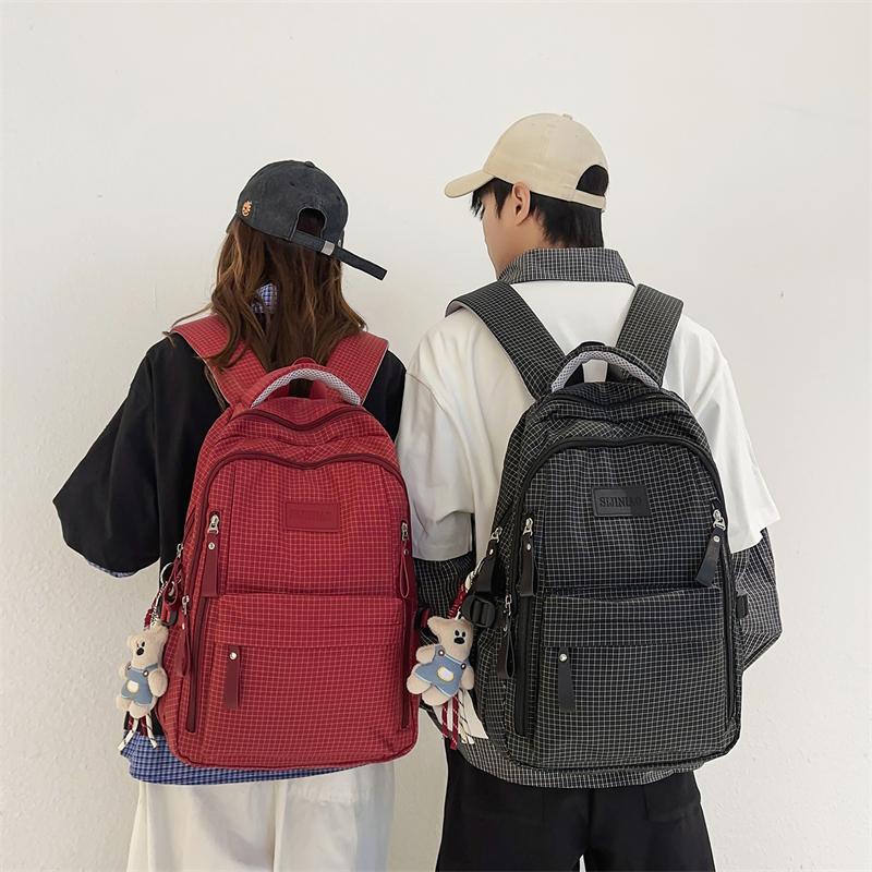 Vintage Plaid Backpack Large Capacity Lightweight School Bag for Junior High School Students