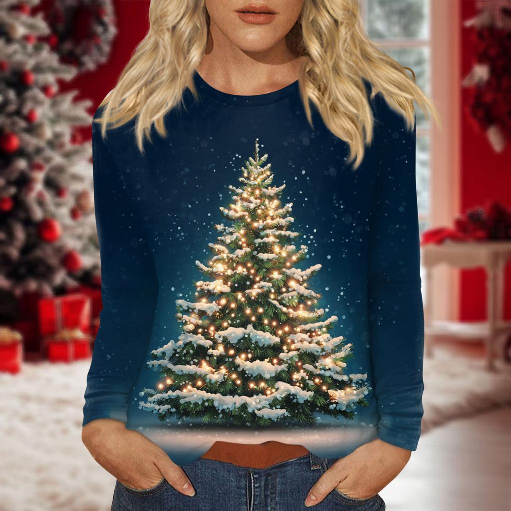 Damen Täglich Lässig Langärmlig Bedruckt O-Ausschnitt Oberteil