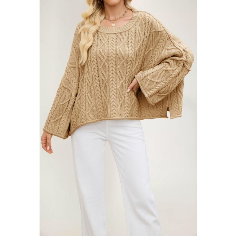 Women S Loose Fit Crew Neck Twist Pattern Autumn Winter Knit Sweater