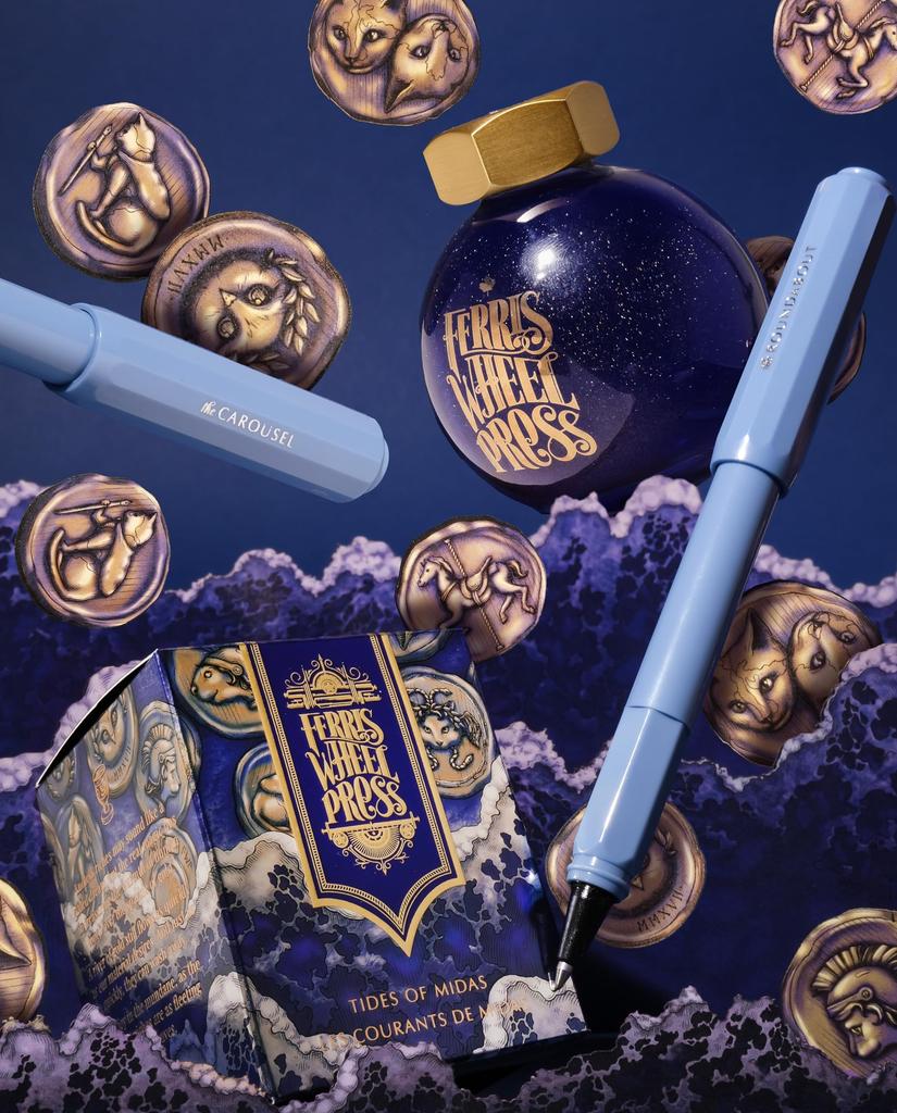 Ferris Wheel Carousel Fountain Acrylic blend click locking Tides of Soft Fine Nib Press, Pen, body, Air-sealed cap, Midas, Blue,