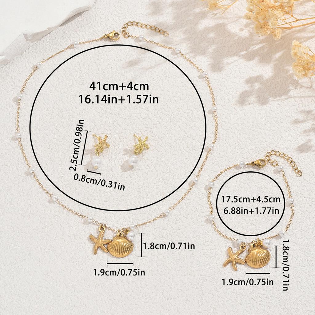 Ocean Style Women's Earrings Necklace Set Versatile Shell Pearl Bracelet Unique Beach Jewelry for Women